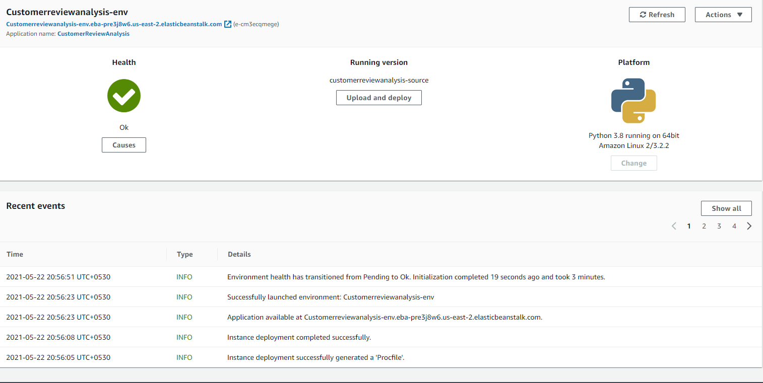 Deploying the Application Customer Review Analysis